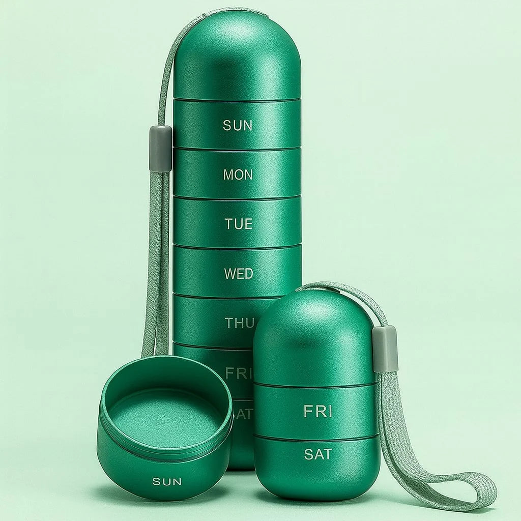 Pill Organizer Aluminum Alloy Shockproof Silicone Seal 7-Day