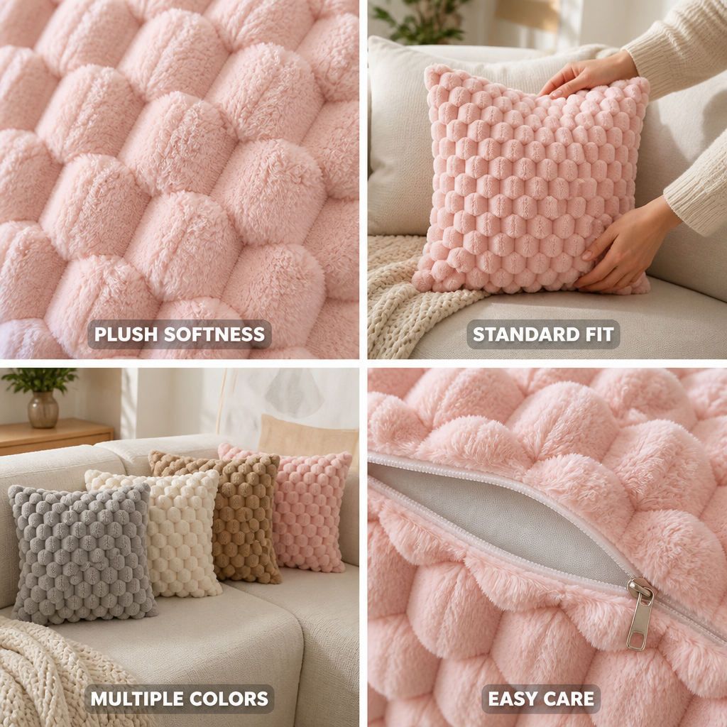 Pillow Cover Plush Soft Standard Size Multiple Colors