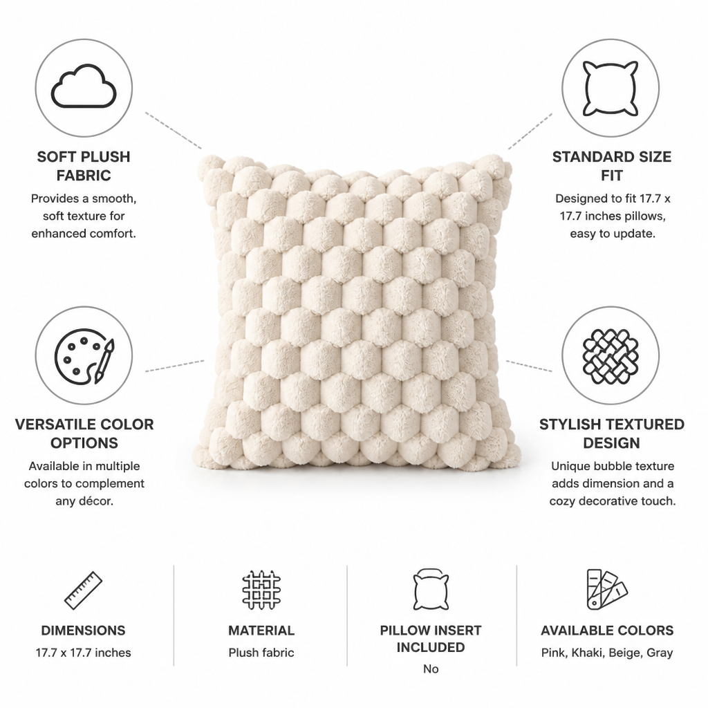 Pillow Cover Plush Soft Standard Size Multiple Colors