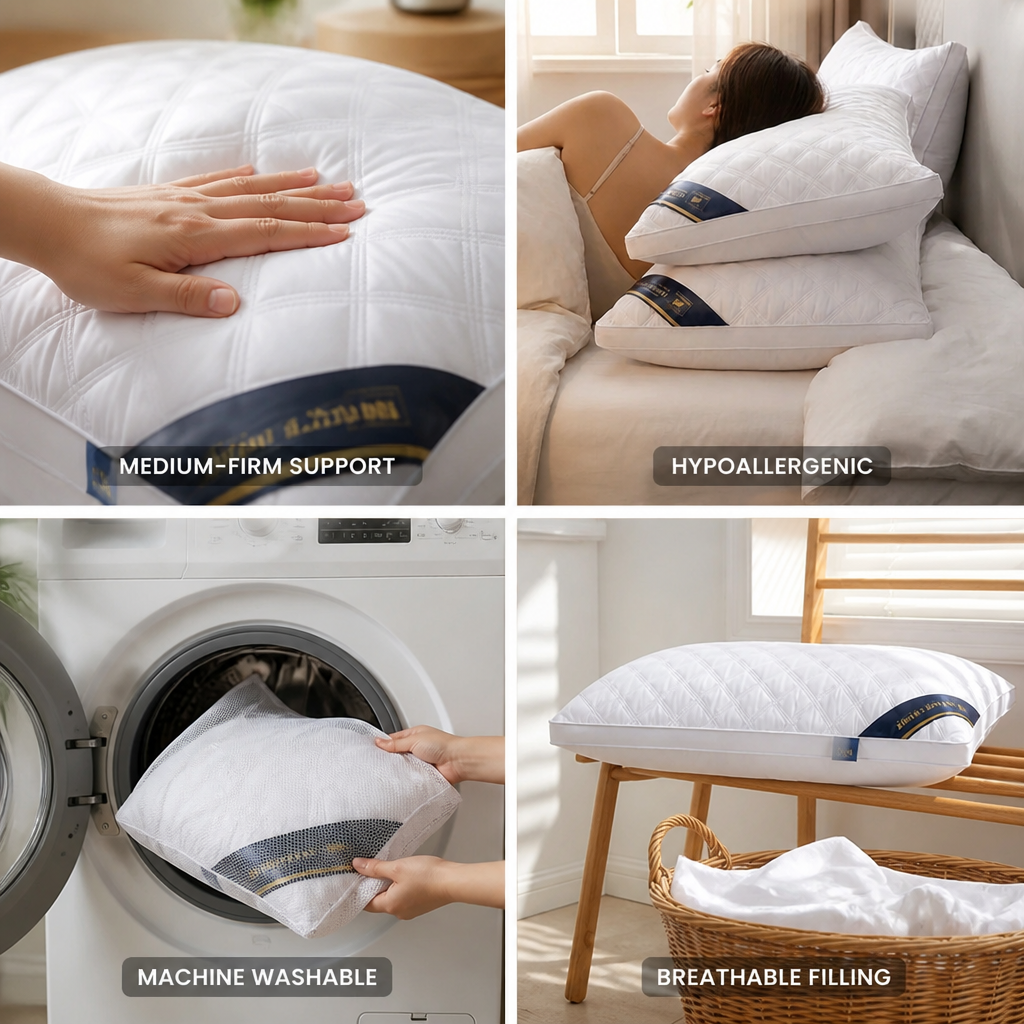 Pillow Set Hypoallergenic Medium-Firm Washable Covers Set of 2