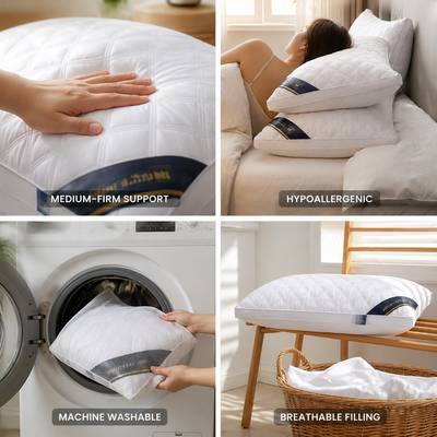 Pillow Set Hypoallergenic Medium-Firm Washable Covers Set of 2