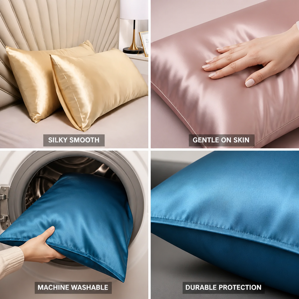 Pillowcases Silky Polyester Machine Washable Set of 2