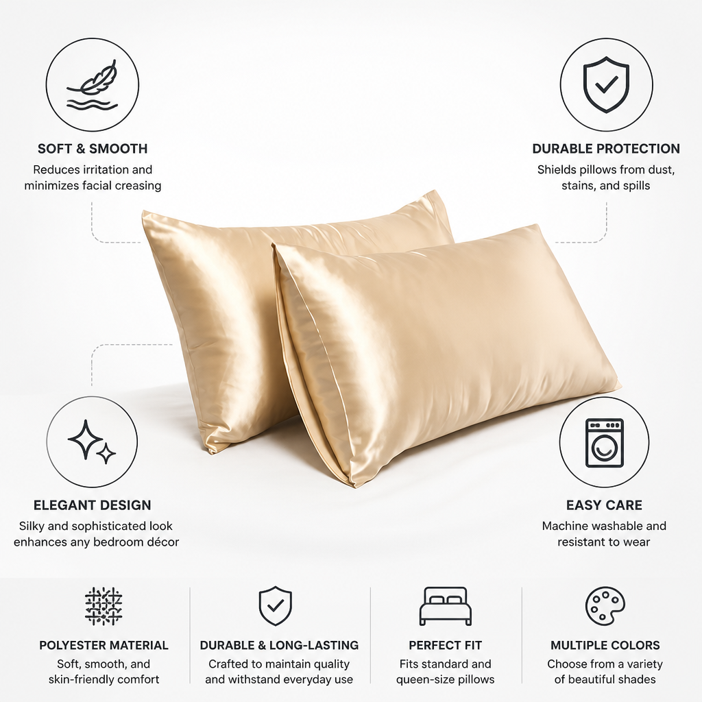 Pillowcases Silky Polyester Machine Washable Set of 2