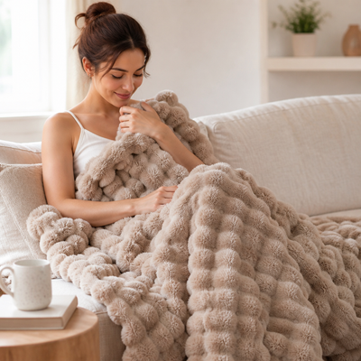 Plush Throw Blanket Velvety High-Pile Double-Sided Fleece