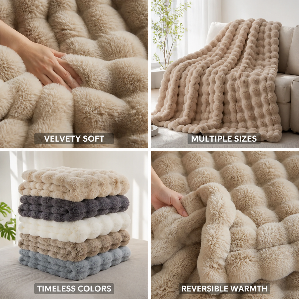 Plush Throw Blanket Velvety High-Pile Double-Sided Fleece