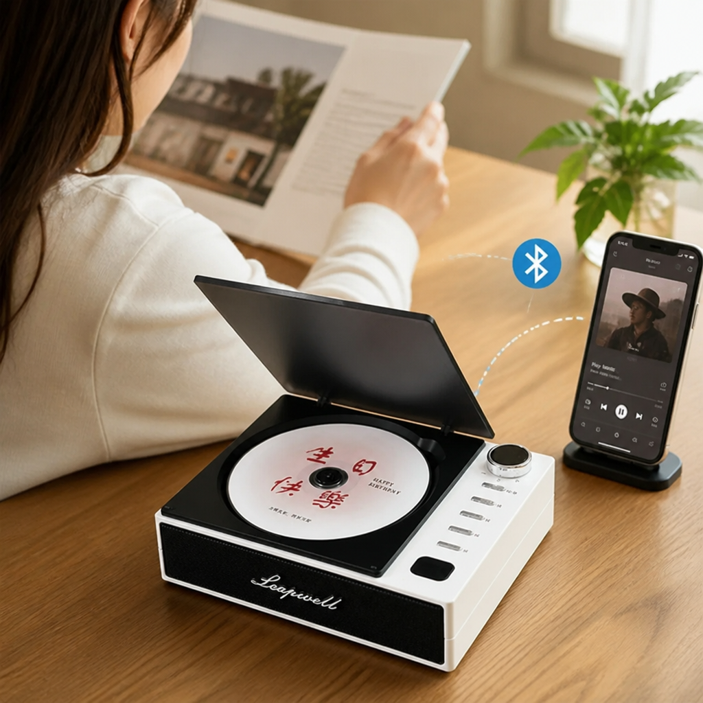 Portable CD Player Bluetooth 5.0 Anti-Skip Built-In Speakers