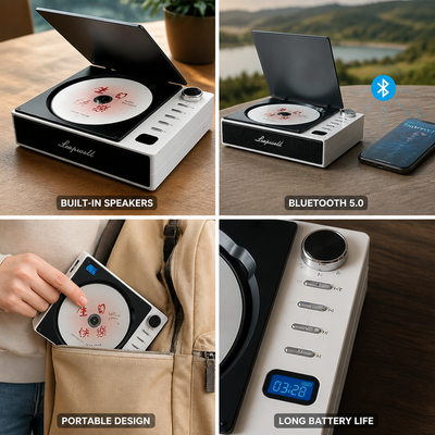 Portable CD Player Bluetooth 5.0 Anti-Skip Built-In Speakers