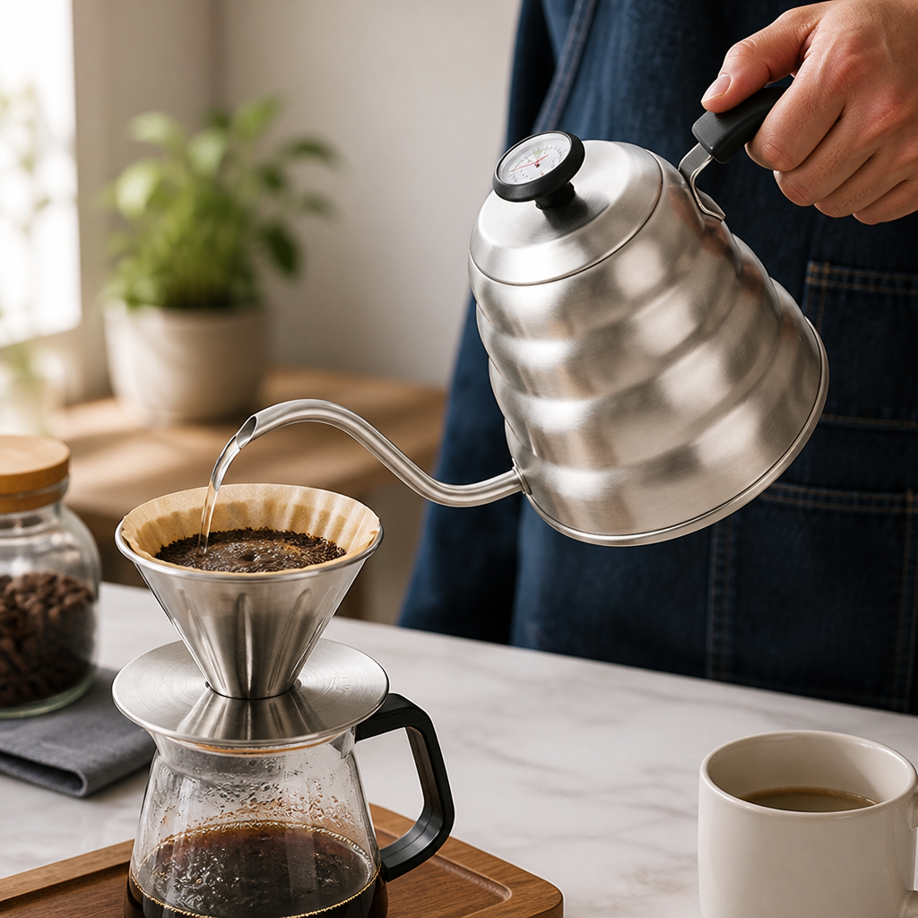 Pour-Over Kettle Stainless Steel Gooseneck Spout & Thermometer