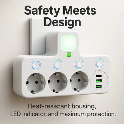 Power Strip 3 Outlets USB & Type-C Surge Protection