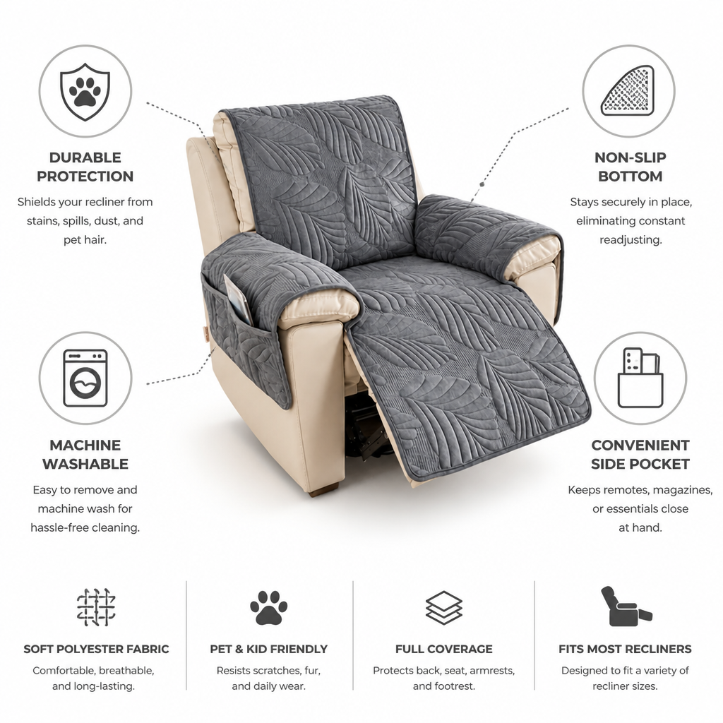 Recliner Cover Soft Polyester Non-Slip Bottom