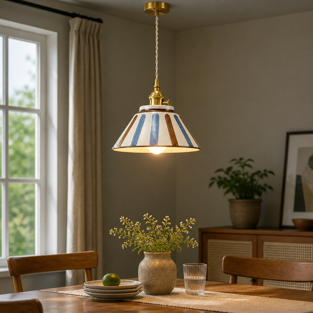 Retro Blue & White Porcelain Pendant Light