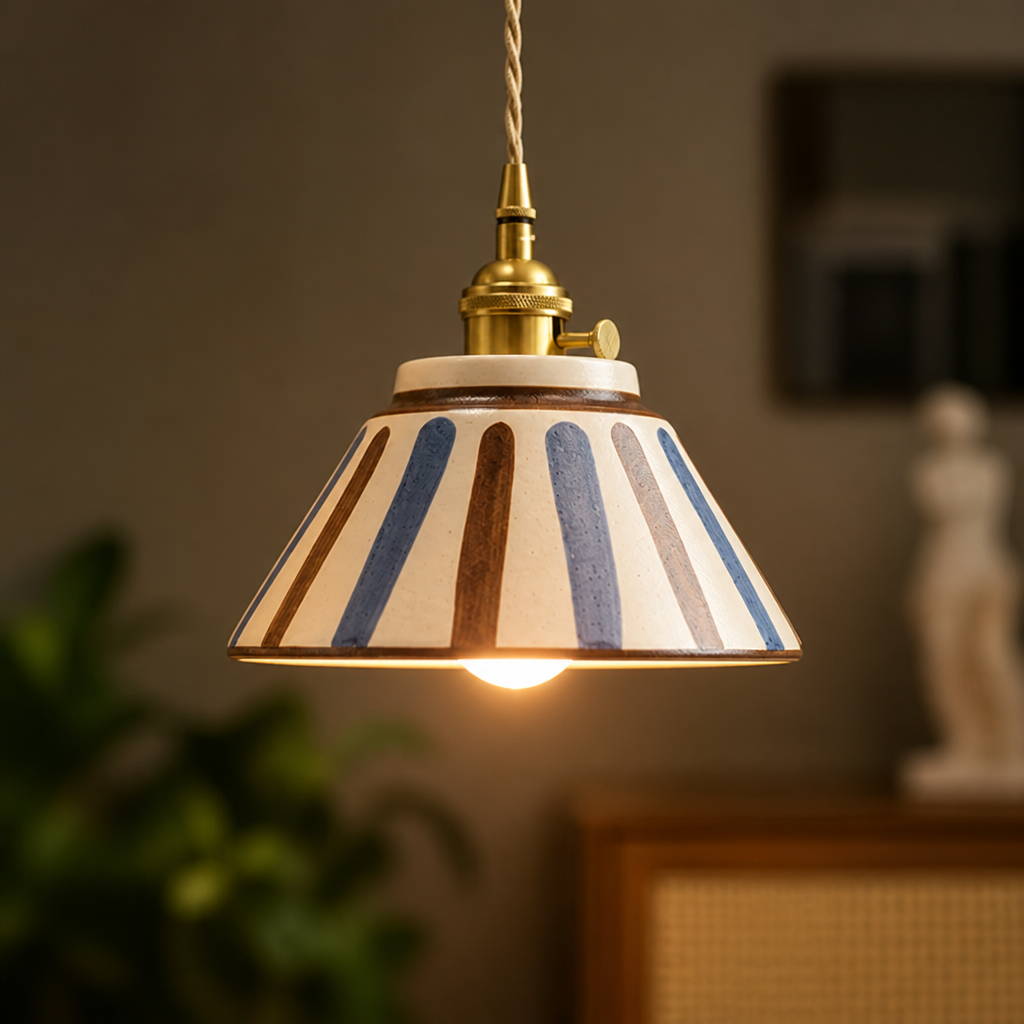 Retro Blue & White Porcelain Pendant Light