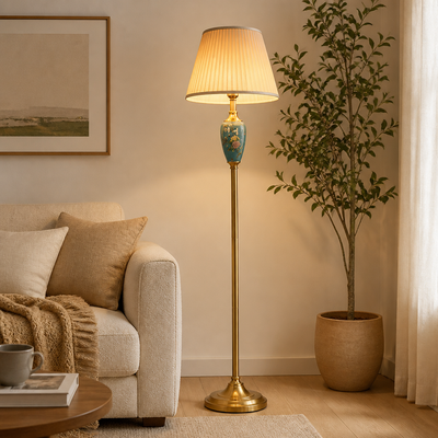 Retro Ceramic With Fabric Shade Floor Lamp