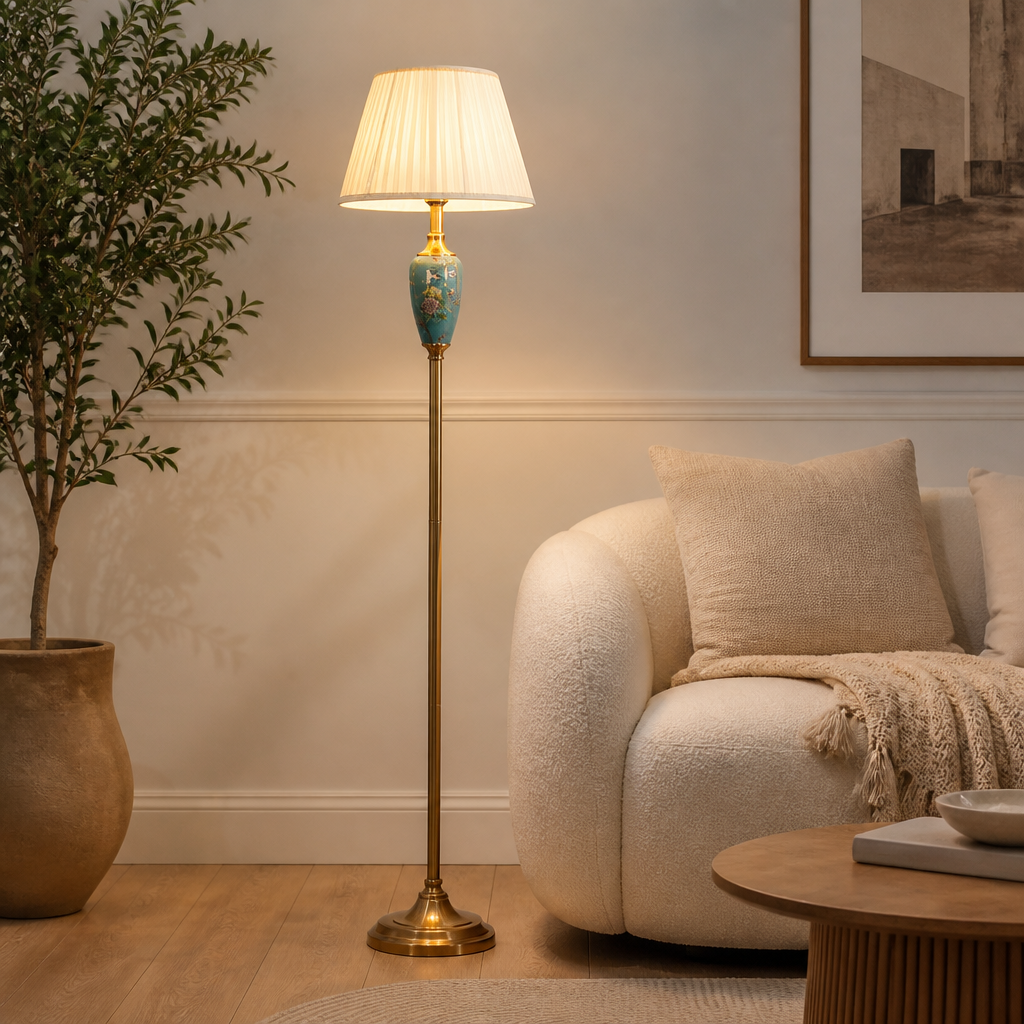 Retro Ceramic With Fabric Shade Floor Lamp