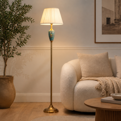 Retro Ceramic With Fabric Shade Floor Lamp