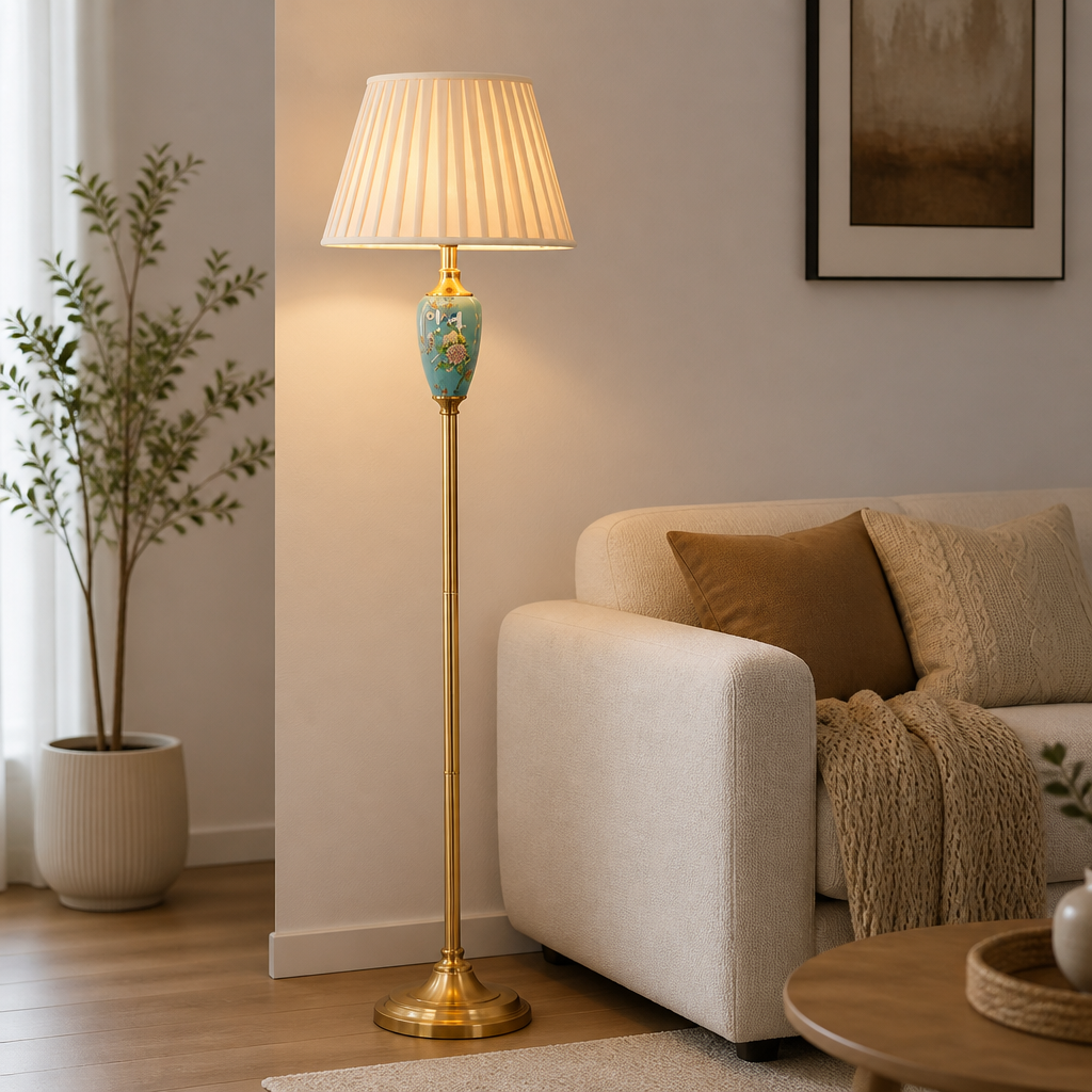 Retro Ceramic With Fabric Shade Floor Lamp