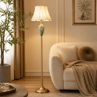 Retro Ceramic With Fabric Shade Floor Lamp