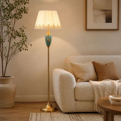 Retro Ceramic With Fabric Shade Floor Lamp