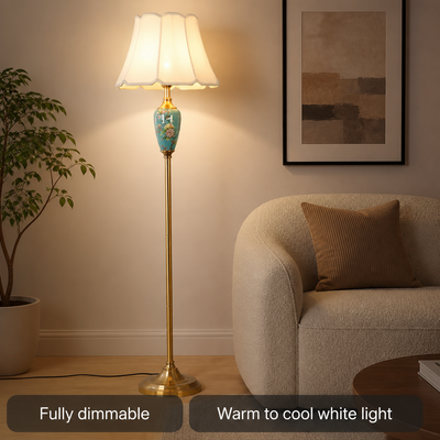 Retro Ceramic With Fabric Shade Floor Lamp