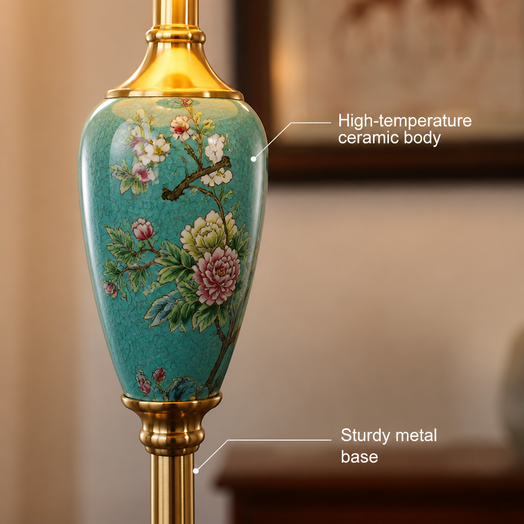 Retro Ceramic With Fabric Shade Floor Lamp