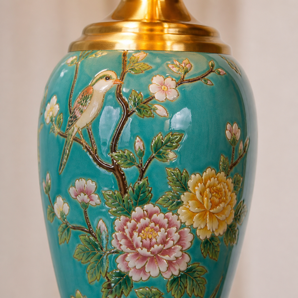 Retro Ceramic With Fabric Shade Floor Lamp