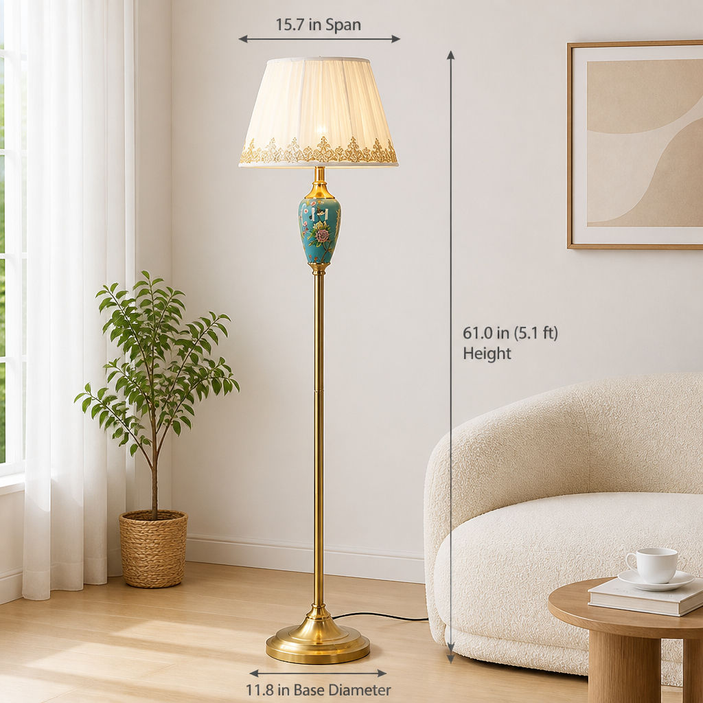 Retro Ceramic With Fabric Shade Floor Lamp
