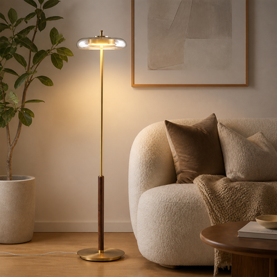 Retro Gold Glass Mushroom Floor Lamp