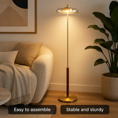 Retro Gold Glass Mushroom Floor Lamp
