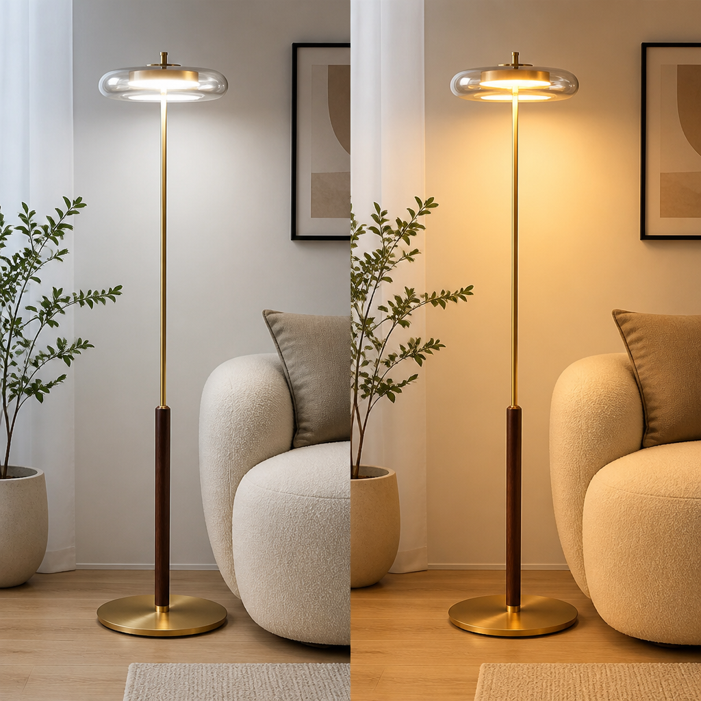 Retro Gold Glass Mushroom Floor Lamp