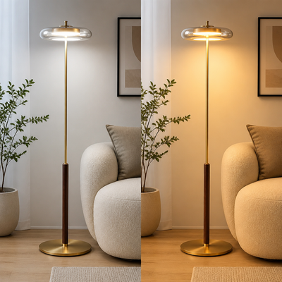 Retro Gold Glass Mushroom Floor Lamp