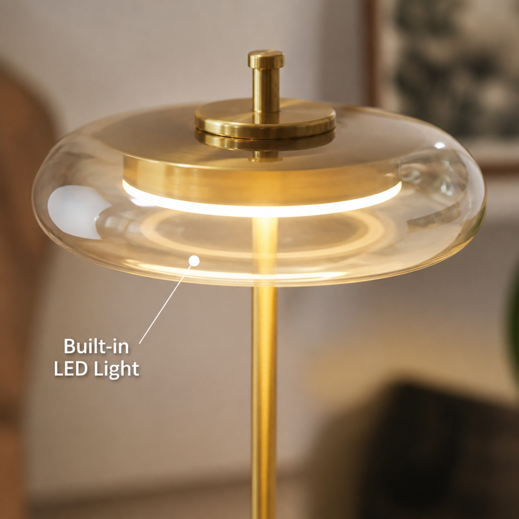 Retro Gold Glass Mushroom Floor Lamp