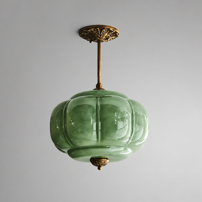 Retro Green Glass Scalloped Pendant Light