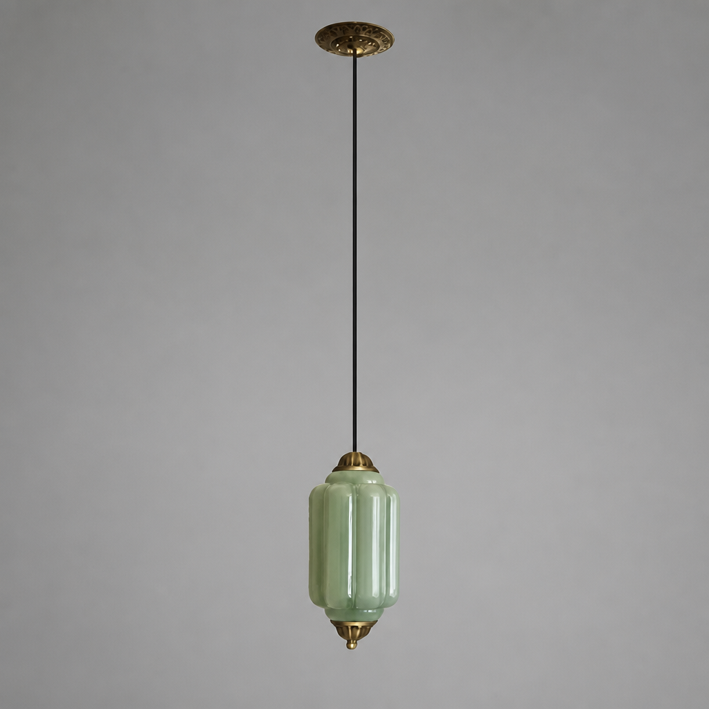 Retro Green Glass Scalloped Pendant Light