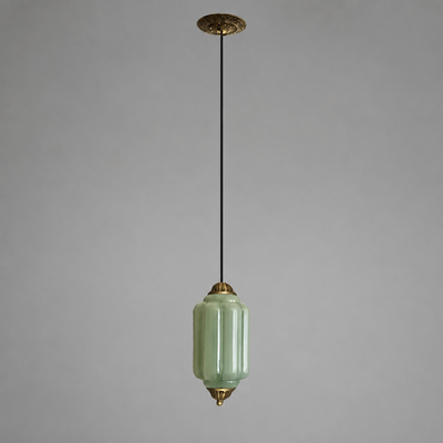 Retro Green Glass Scalloped Pendant Light