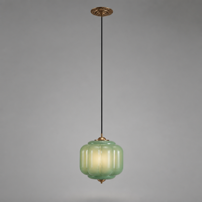 Retro Green Glass Scalloped Pendant Light
