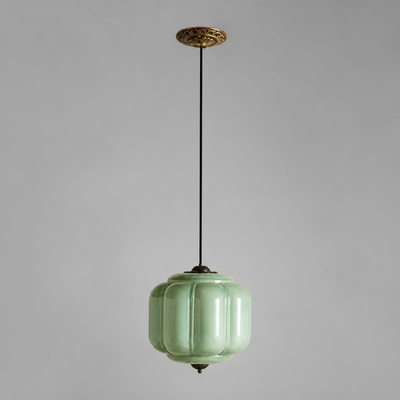Retro Green Glass Scalloped Pendant Light