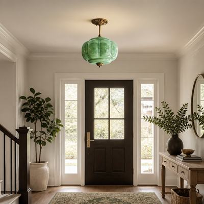 Retro Green Glass Scalloped Pendant Light