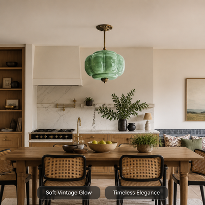 Retro Green Glass Scalloped Pendant Light