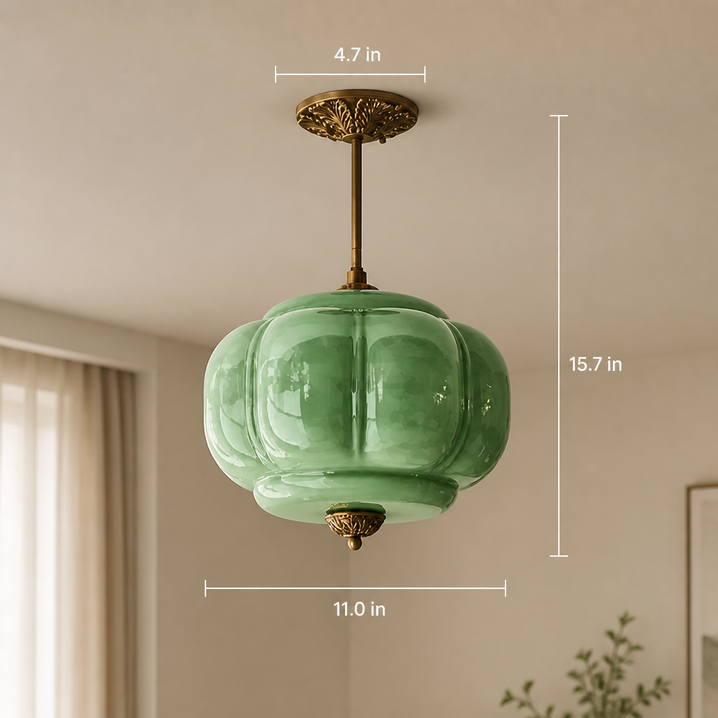 Retro Green Glass Scalloped Pendant Light