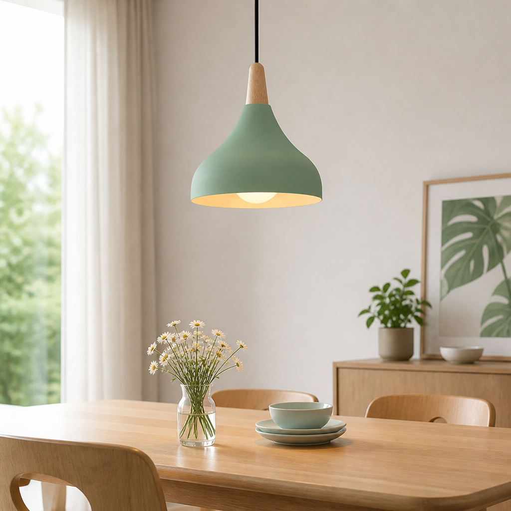 Retro Metal & Wood Teardrop Pendant Light