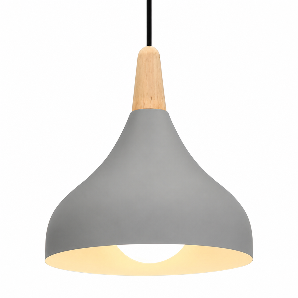 Retro Metal & Wood Teardrop Pendant Light