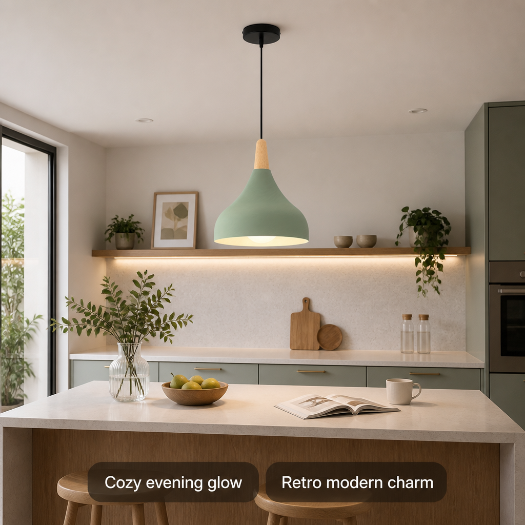 Retro Metal & Wood Teardrop Pendant Light
