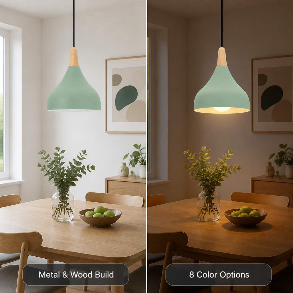 Retro Metal & Wood Teardrop Pendant Light