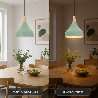Retro Metal & Wood Teardrop Pendant Light