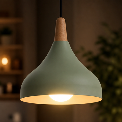 Retro Metal & Wood Teardrop Pendant Light