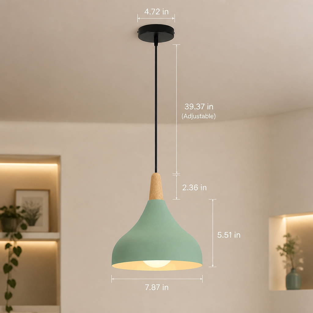 Retro Metal & Wood Teardrop Pendant Light