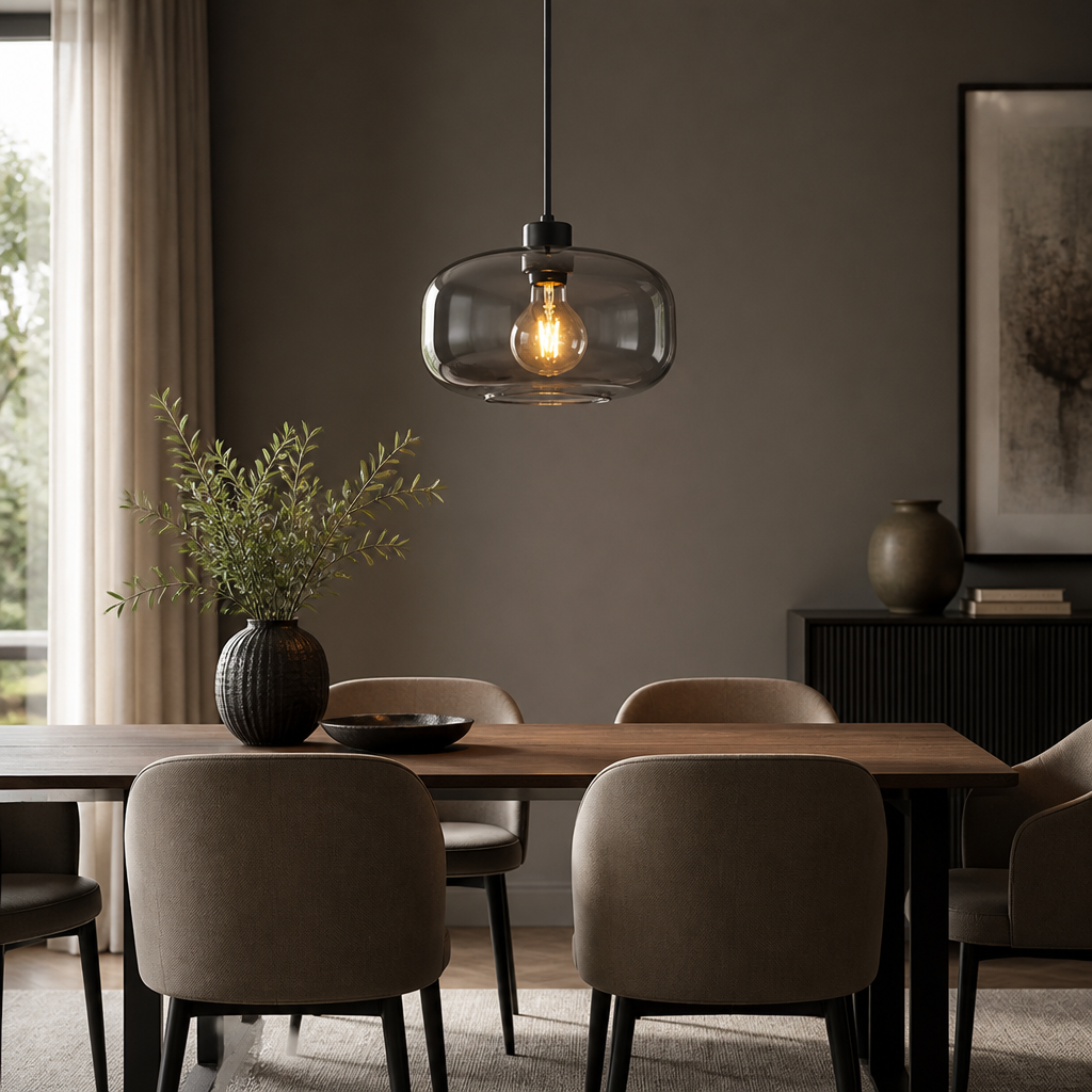 Retro Smoked Glass Round Pendant Light