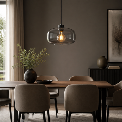 Retro Smoked Glass Round Pendant Light