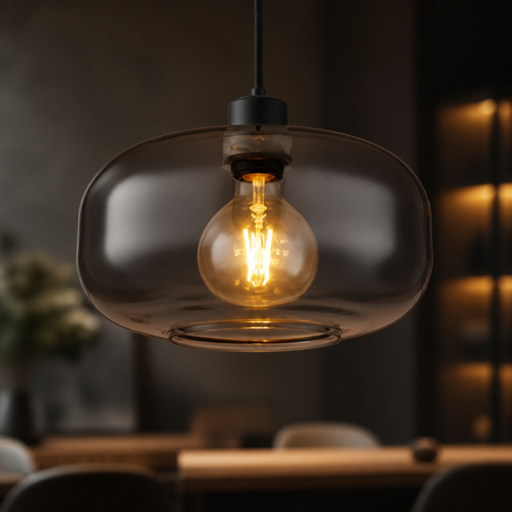 Retro Smoked Glass Round Pendant Light