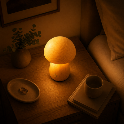 Retro Wood LED Mushroom Night Light